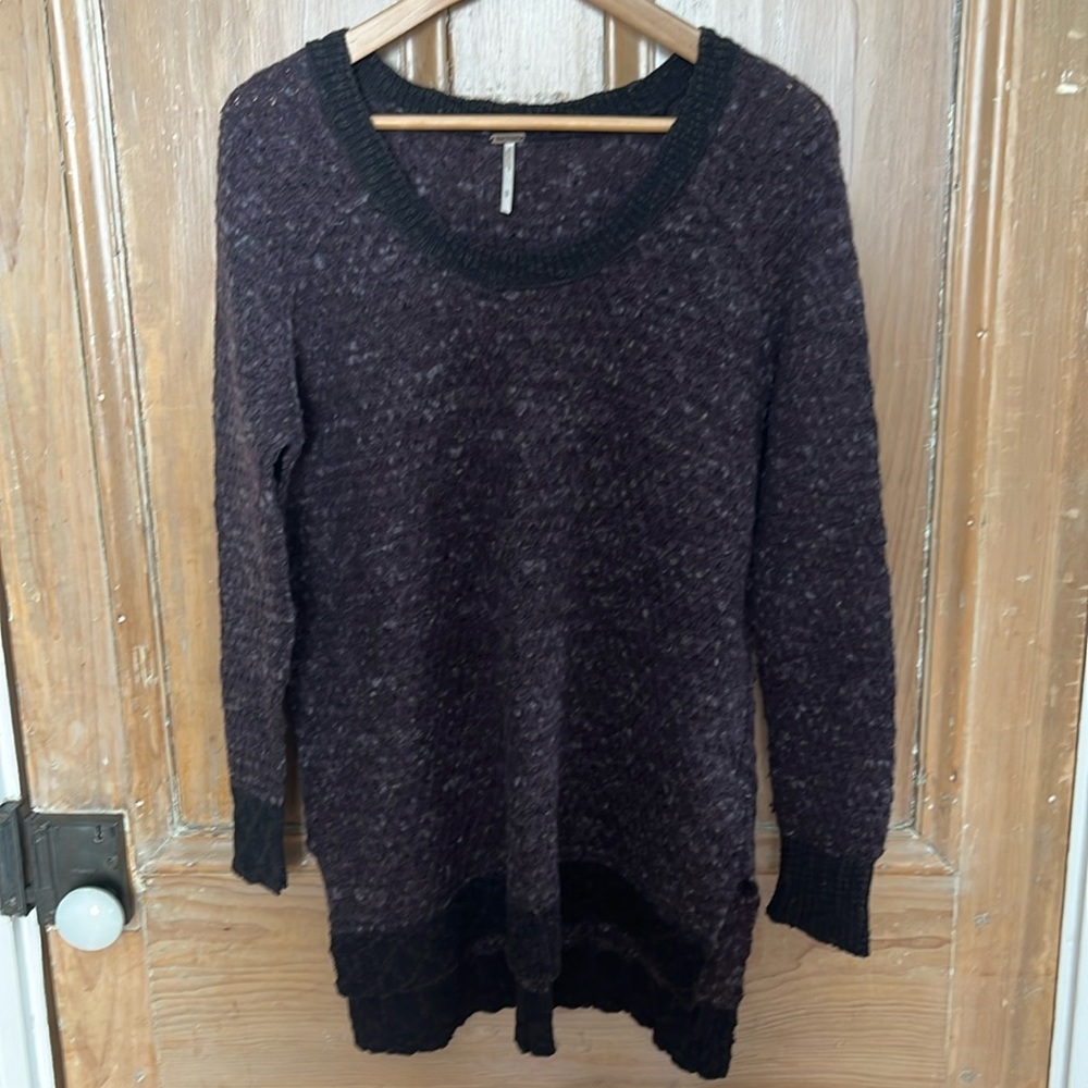 Purple and black scoop neck oversized sweater with textured finish